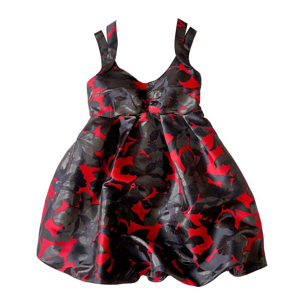 TIMBEE LO Red & Black Floral Pattern Y-Neck Pumpkin Dress
