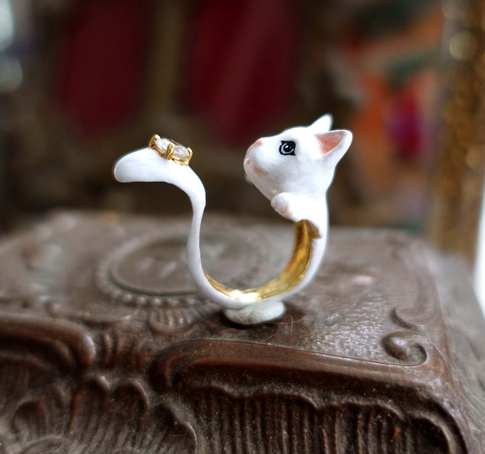 Miniatura: 手繪立體白色貓咪戒指 鍍9K真黃金不掉色不氧化 輕珠寶可調整尺寸 的副本
