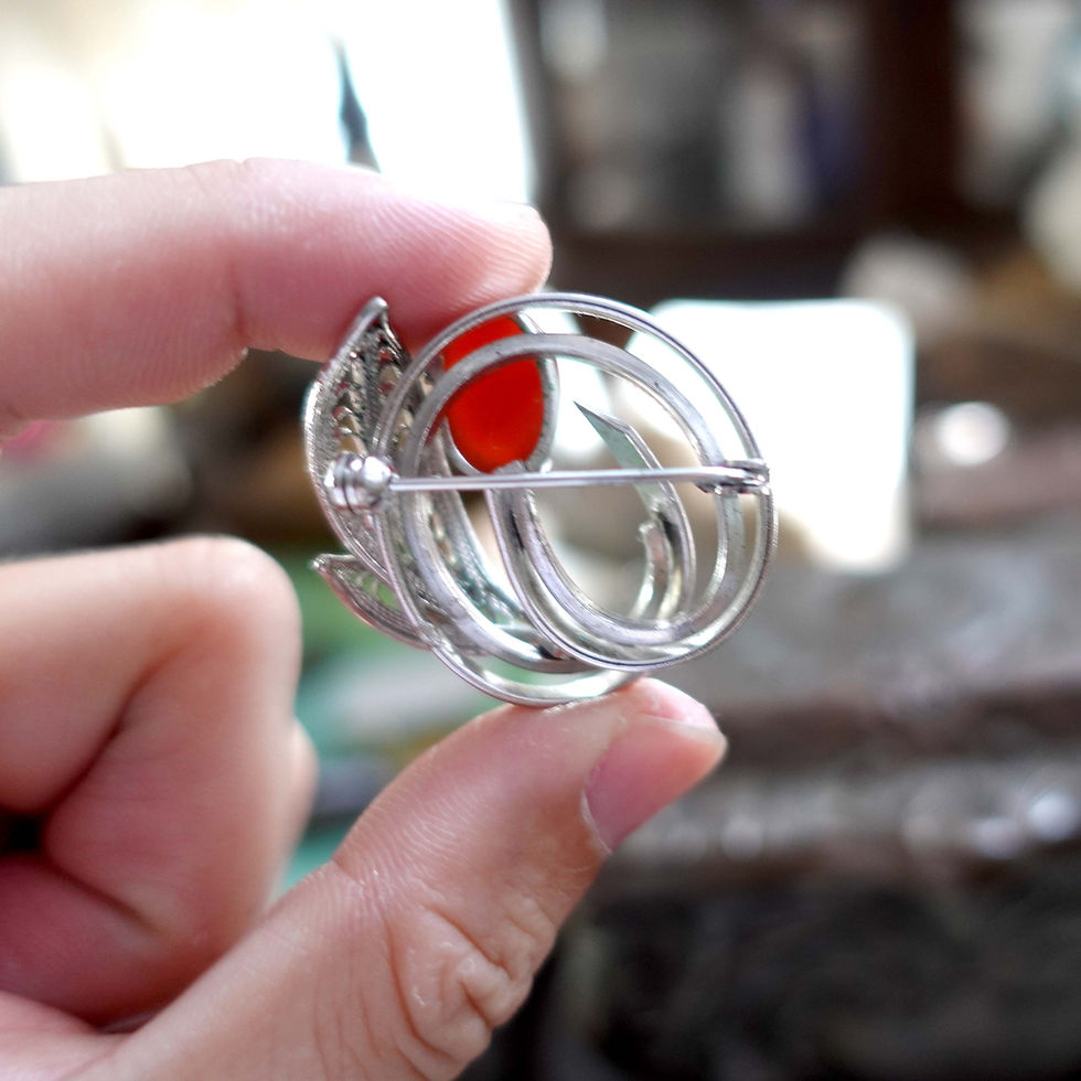 섬네일: 紅色花形橙紅色寶石胸針心口針別針日本中古高級二手古著珠寶首飾