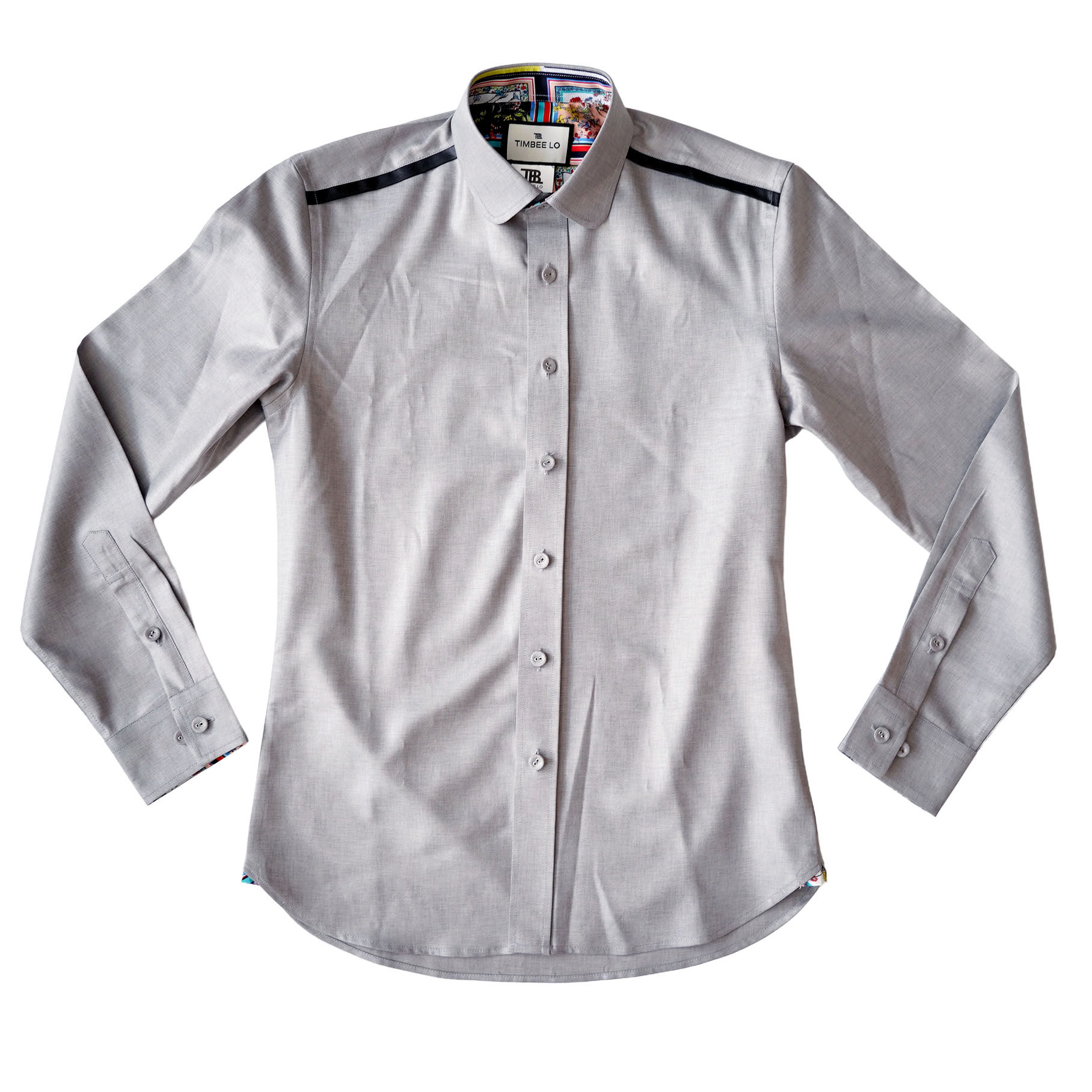 TIMBEE LO Gray Shirt with Black Trimming on Shoulder