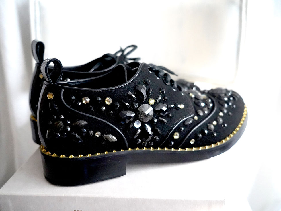 縮圖：EU39.5.JIMMY CHOO Black Leather Suede Crystal-Embellished Oxford Shoes