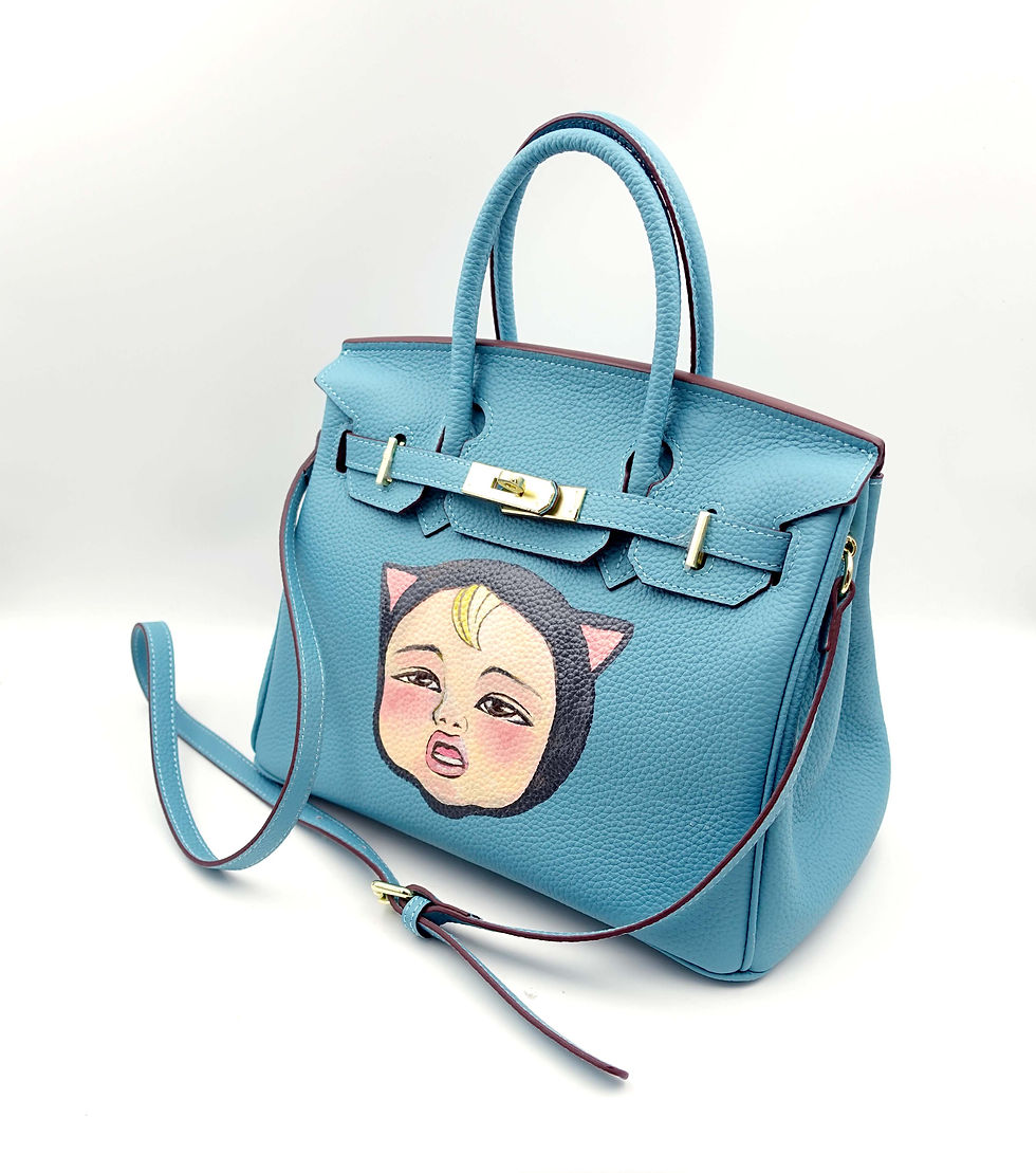 Miniatura: TIMBEE LO X GOOKASO 設計師手繪男孩圖案頭層牛皮手袋包包 接單訂製款 Hand Painting Handbag Made