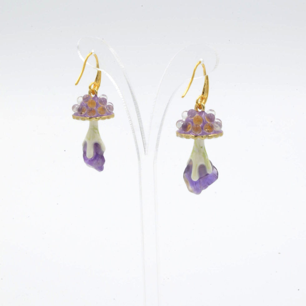 サムネイル： 香芋紫色 Gookaso 蘑菇紫水晶魔法石耳環  粉晶 紫晶 綠松石 綠幽靈