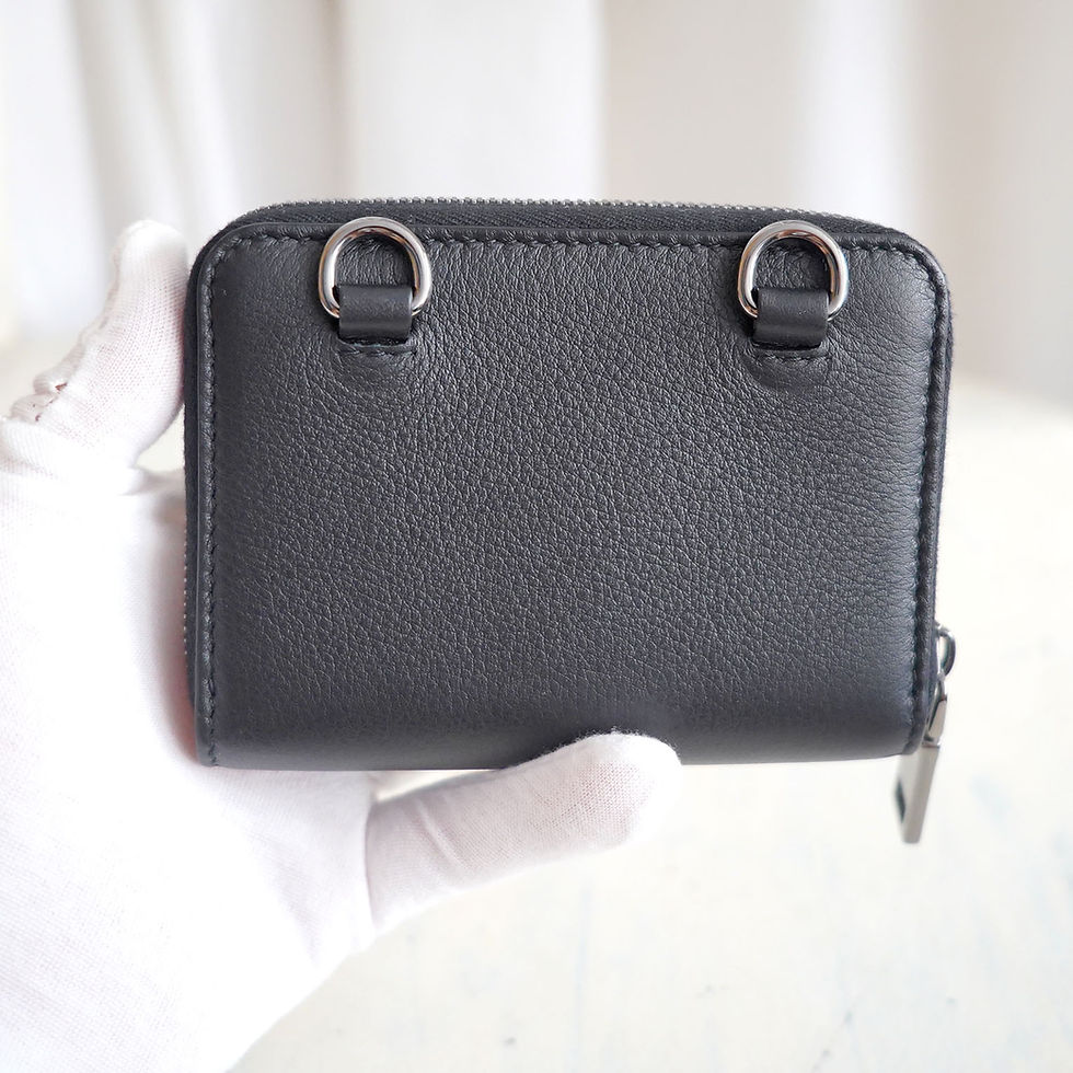Miniature : VALENTINO Black Leather Card Holder Mini Wallet Crossbody Bag + 3D Metal V Logo