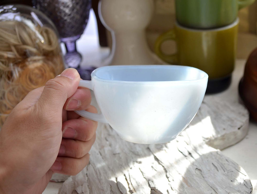 Thumbnail: Fire King Vintage Collectible Anchor Hocking Dolphin Blue Tea Cup 海豚藍半透玻璃方型茶杯