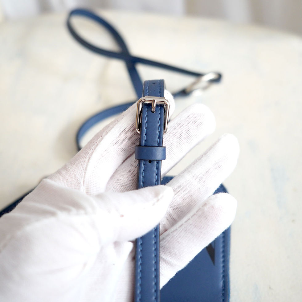 サムネイル： VALENTINO Blue Leather Card Holder / Mini Wallet Crossbody Bag with VLTN Logo