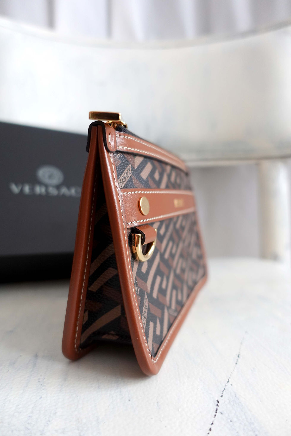 Miniature : VERSACE Maze pattern LOGO printed square genuine leather pouch