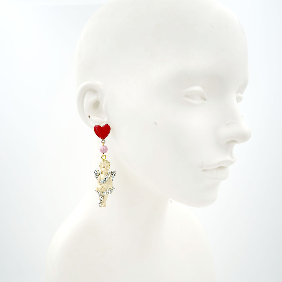縮圖：TIMBEE LO White Heart Baroque Angel Earrings