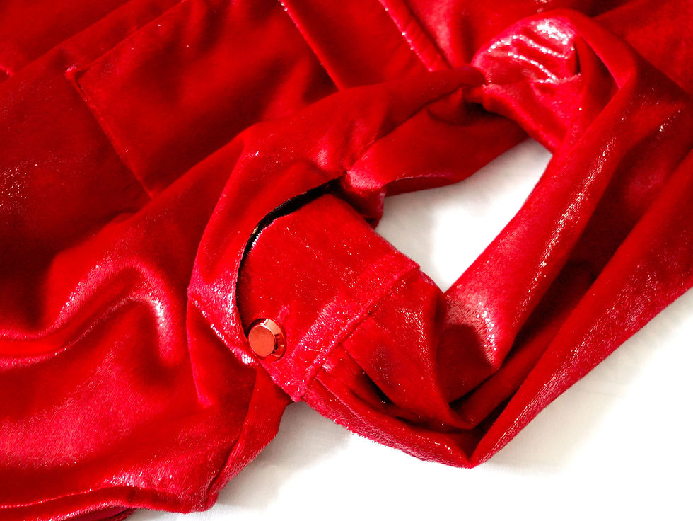 縮圖：【CUPID - Limited Edition】  TIMBEE LO Red Shinny Velvet Jacket with Metallic Red buttons  TIMBEE LO 鮮紅色閃光絲絨外套 配紅色金屬色鈕扣