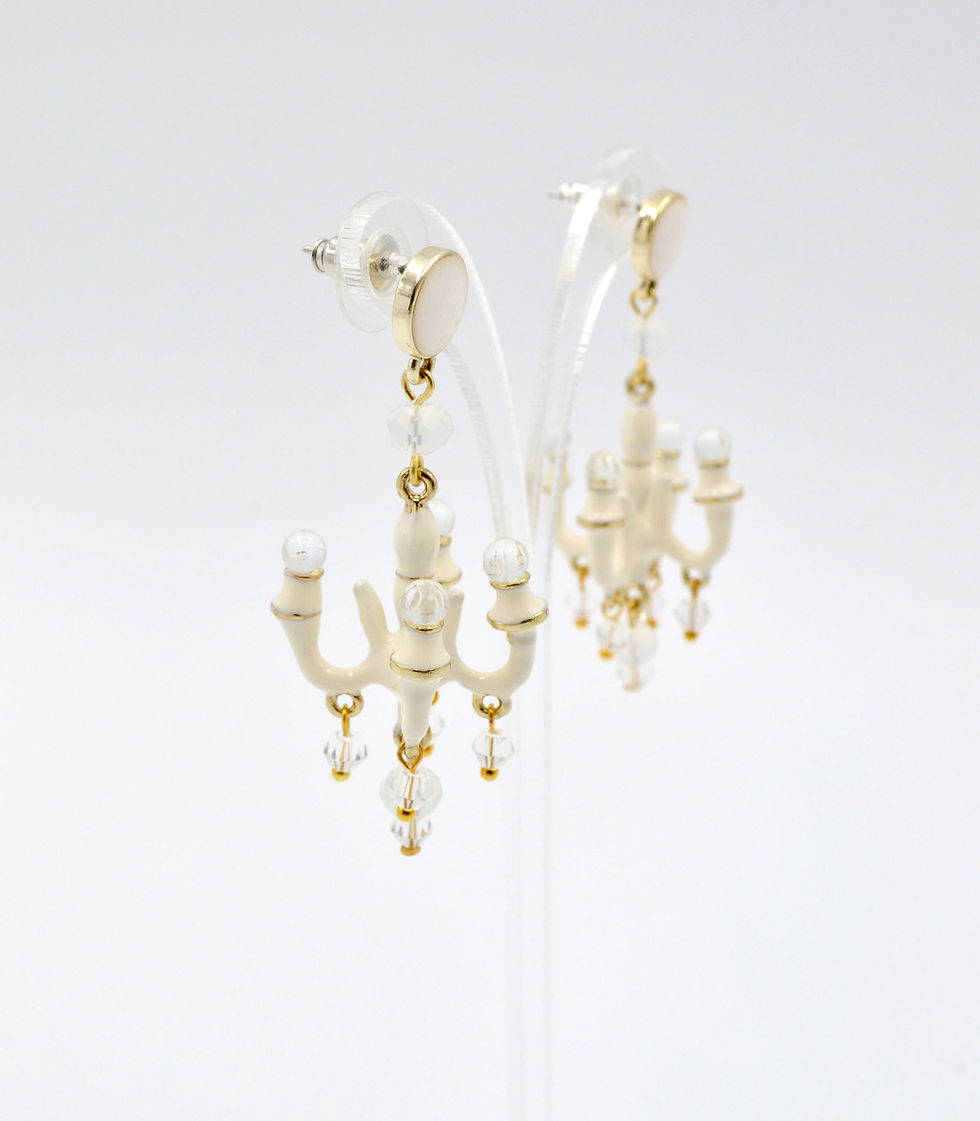 Miniaturbild: TIMBEE LO  米白色 迷你吊燈耳環 法式樹脂搪瓷塗層 White Mini Chandelier Earring