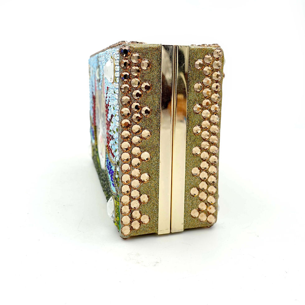 縮圖：【CUPID】Golden Swarovski Crystals w/ Cat Painting in Wooden Clutch  【邱比特系列】金色手工琺瑯綴施華洛水晶手繪貓咪手拿盒    Cat Pattern - Hand Painting