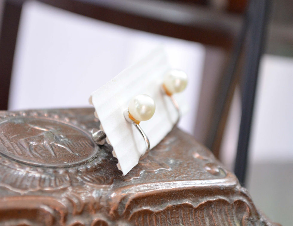 Miniatura: 白色珍珠簡約夾式耳環耳夾 貴婦人淑女 日本高級二手古著珠寶首飾