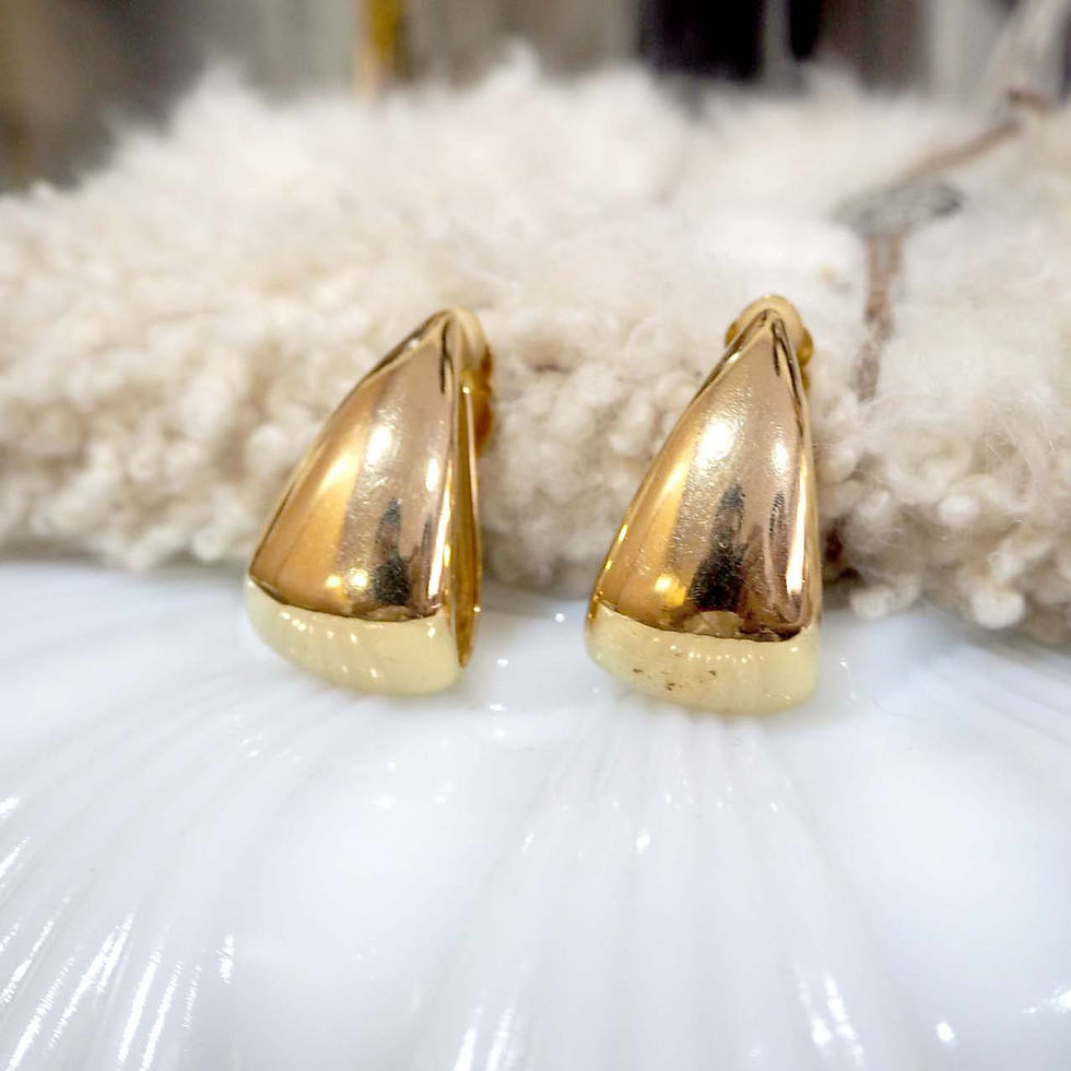 紀芃希金色立體三角型夾耳環耳夾 貴婦人淑女 日本高級二手古著珠寶首飾