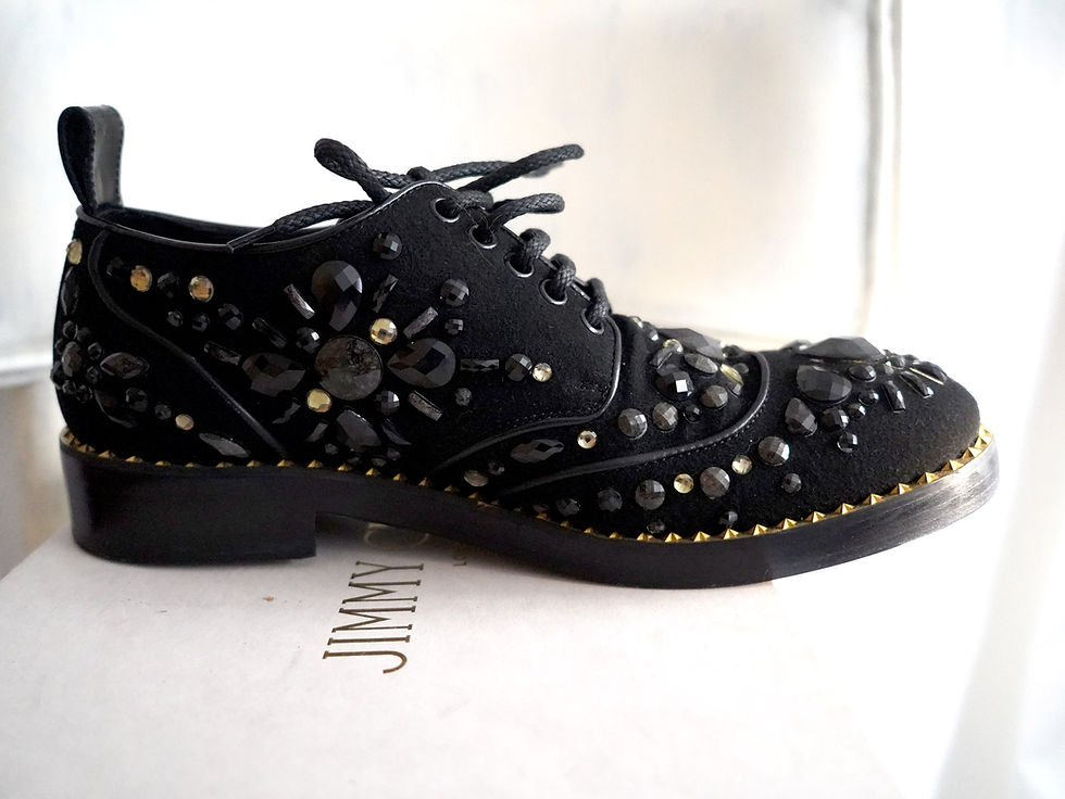 Thumbnail: EU39.5.JIMMY CHOO Black Leather Suede Crystal-Embellished Oxford Shoes