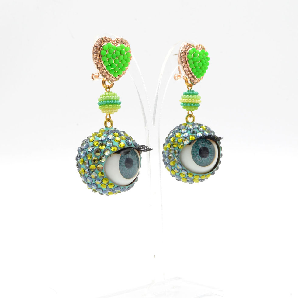 Miniaturbild: 幻彩綠色施華洛水晶石 眼球眼珠耳環 24mm直徑 眨眼睡眼Swarovski