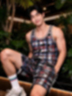 TIMBEE LO Grey-Blue-Red Checkered Distressed Tank Top Unisex Vest