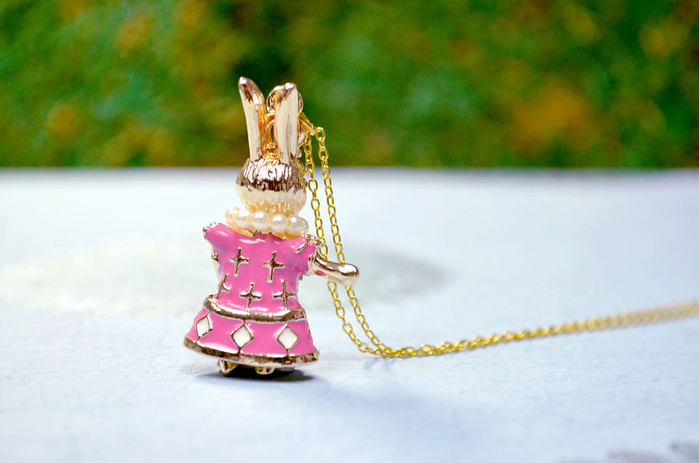 Miniatura: TIMBEE LO X GOOKASO 原創金屬藍色琺瑯花紋兔子瑪麗皇后頸鍊項鍊吊墜necklace
