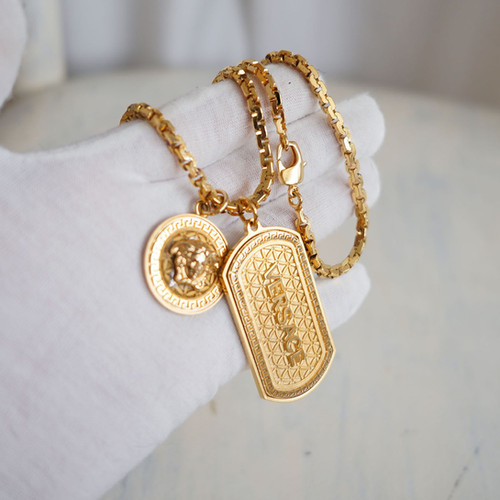 Versace Military Style Dog Tag Necklace with Medusa Pendant