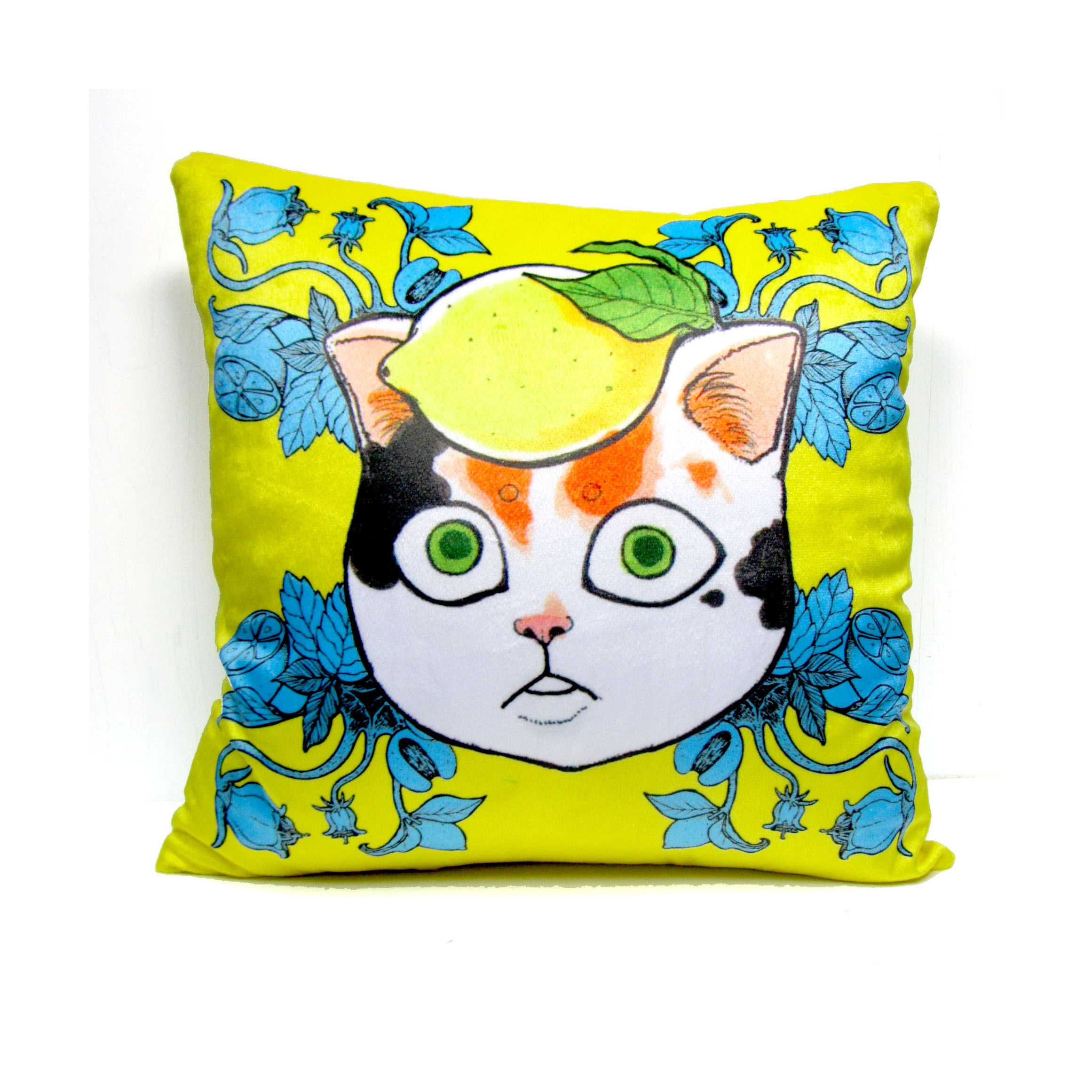 Gookaso原創繪本設計創作 檸檬圖貓咪卡通絲絨質印花抱枕 45x45cm