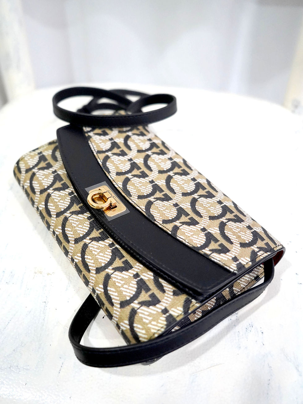 Miniature : Salvatore Ferragamo Camel color monogram cross-body handbag