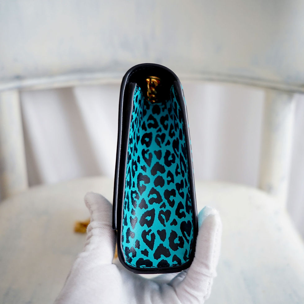 サムネイル： Saint Laurent Aqua Green Leopard Print Leather Crossbody Bag