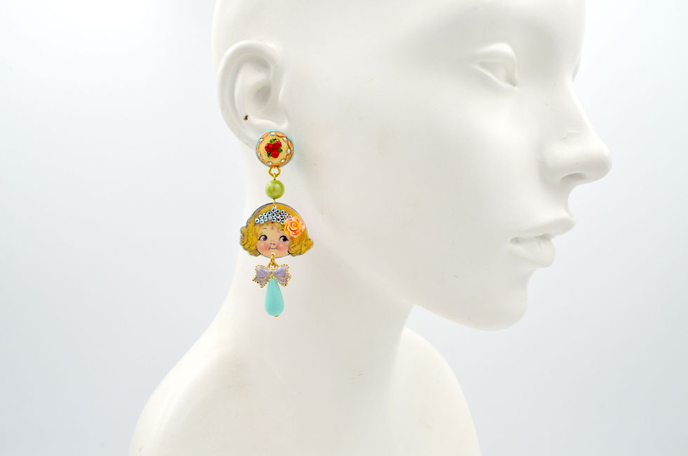 Miniatura: 復古少女娃娃綴水晶耳環 甜品蛋糕耳環扣