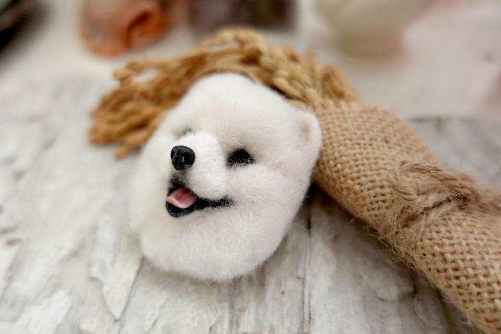Miniatura: 全新品烏克蘭設計師手工製白色松鼠狗羊毛刺繡胸針心口針別針扣針