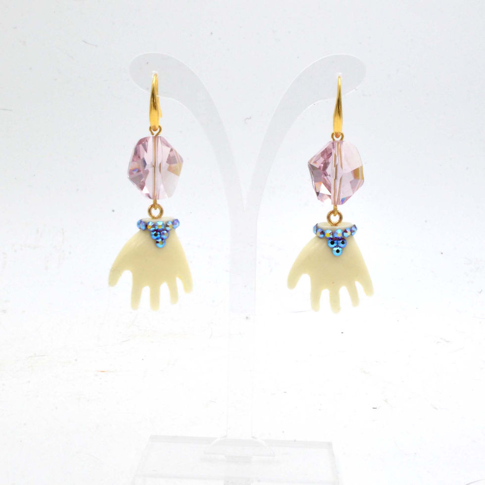 Miniatura: 粉紅綠色施華洛不規則水晶石小手吊飾耳環  Pink Swarovski Crystal Earrings