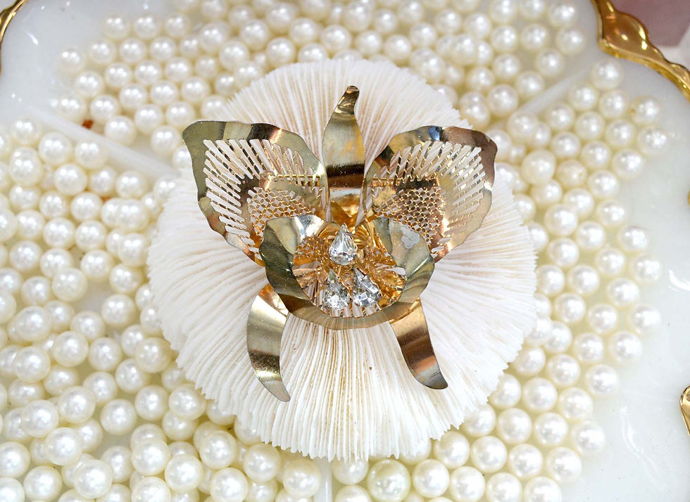 鍍金花造形通花胸針 貴婦淑女 日本高級二手古著珠寶首飾