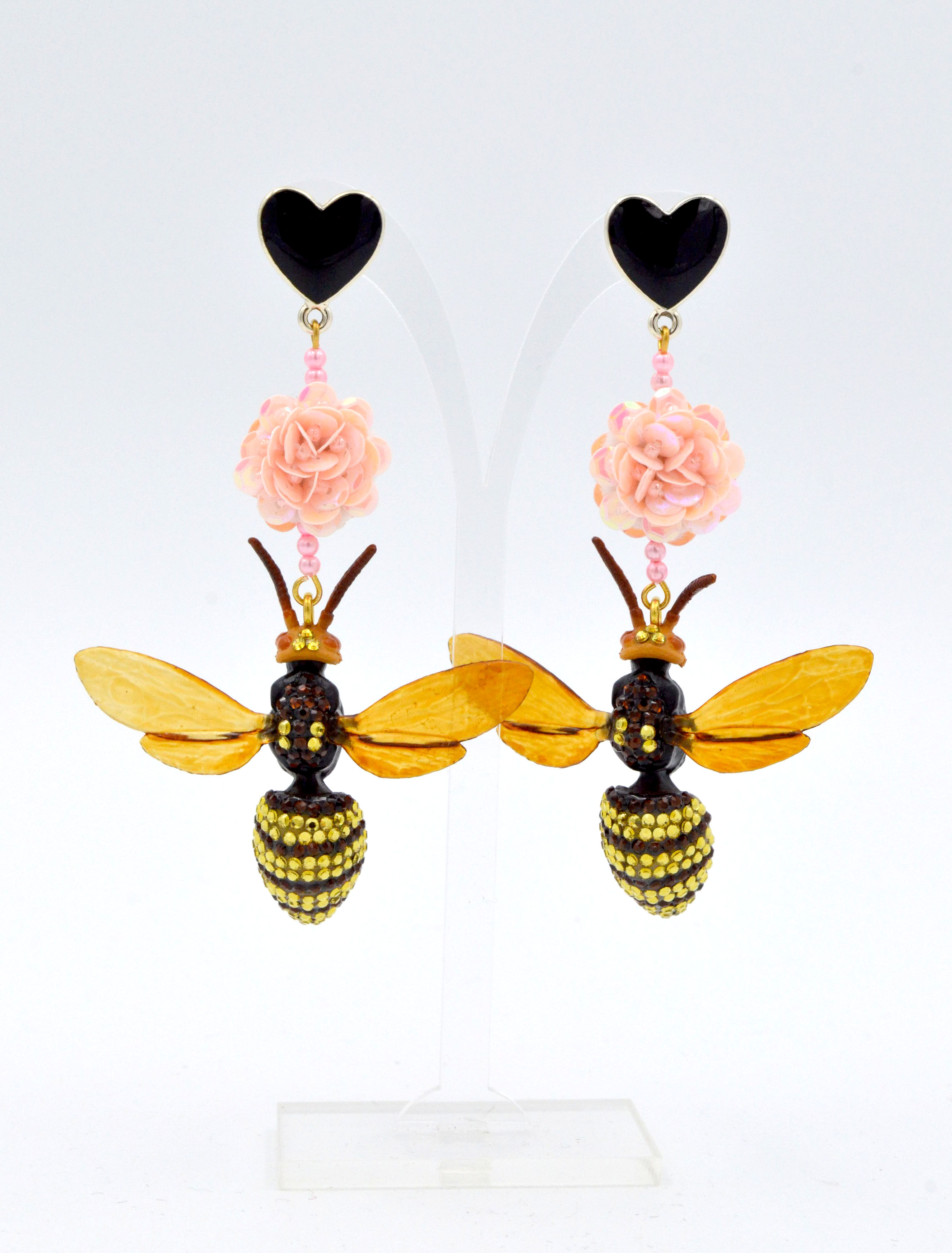 水晶大皇蜂珠片小花耳環 無腳版本