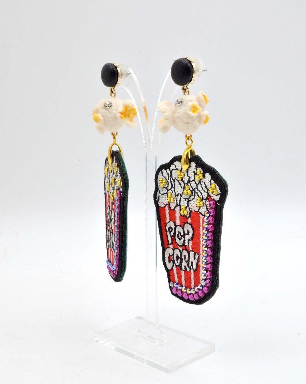 Miniatura: 刺繡焦糖爆谷圖案耳環 吊立體爆谷 綴施華洛水晶 香港前衛設計師