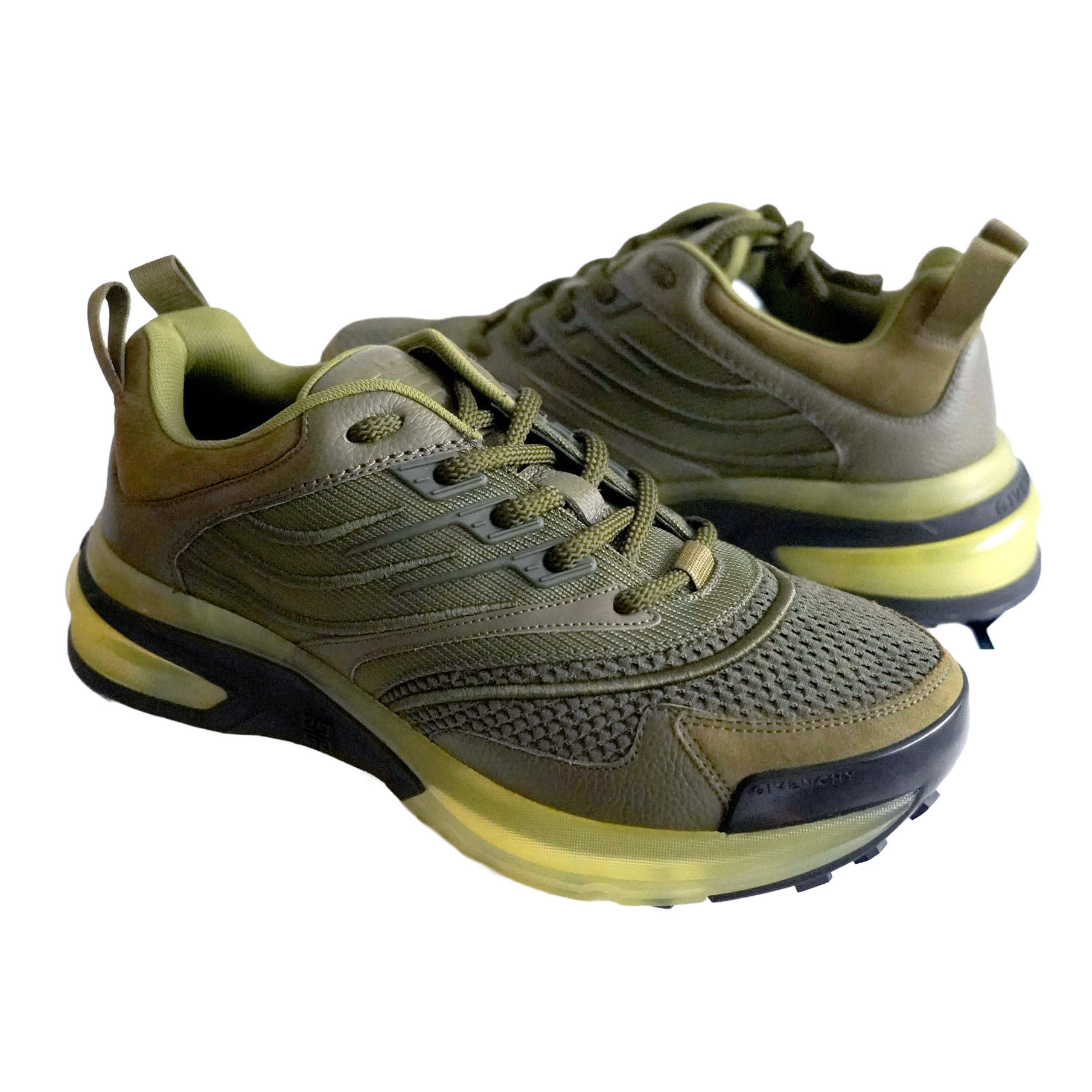 EU39 Givenchy army green mesh sneakers with Grain leather and nubuck panels