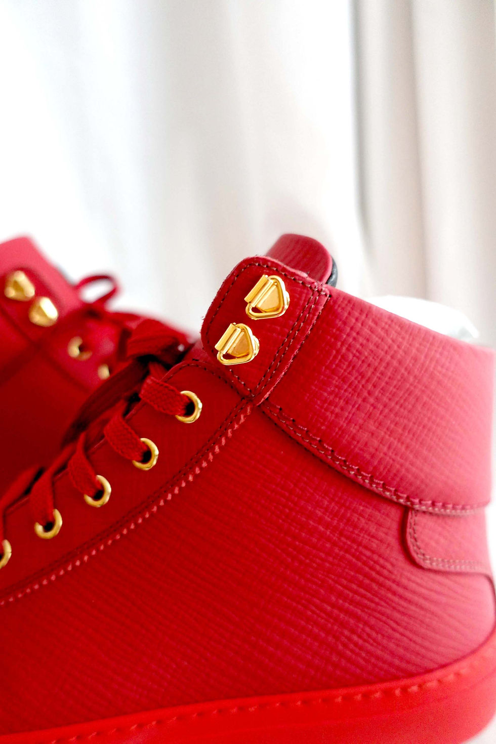 Thumbnail: Size 43 JIMMY CHOO Fire Red Genuine Leather Dark Striped Casual Sneakers Walking Shoes Casual Shoes UK