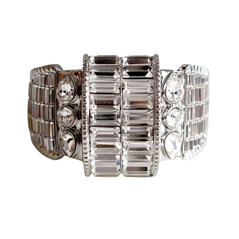 YSL SAINT LAURENT Silver Half-Moon Crystal Bracelet