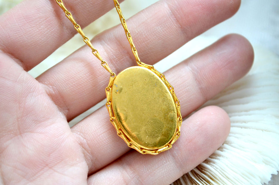 縮圖：老件鍍金鍊子鑲嵌鵝蛋型風車圖案頸鍊 日本高級二手古著珠寶首飾