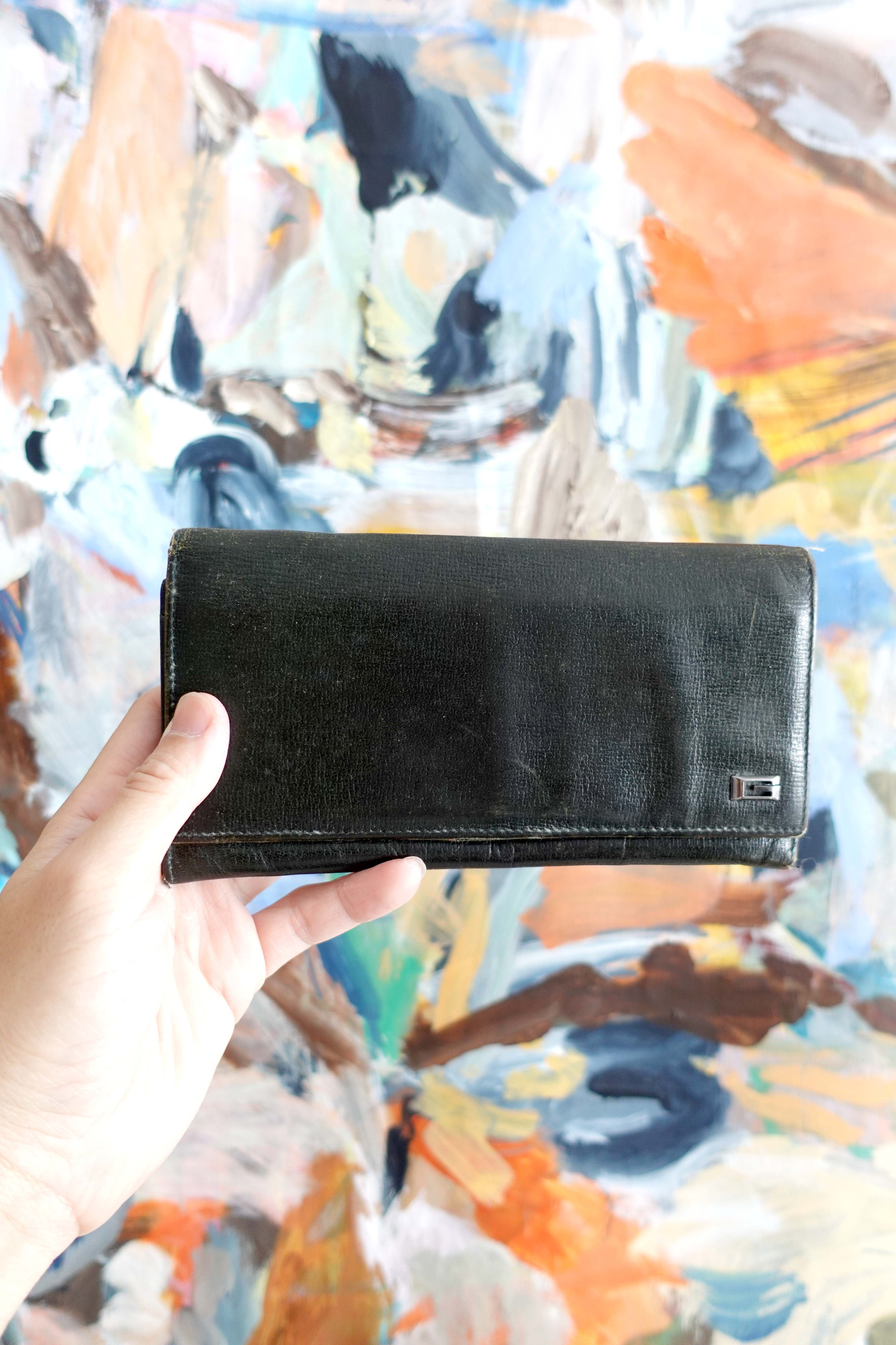 意大利名牌GUCCI黑色真皮中古銀包有瑕疵 高級二手古著珠寶首飾