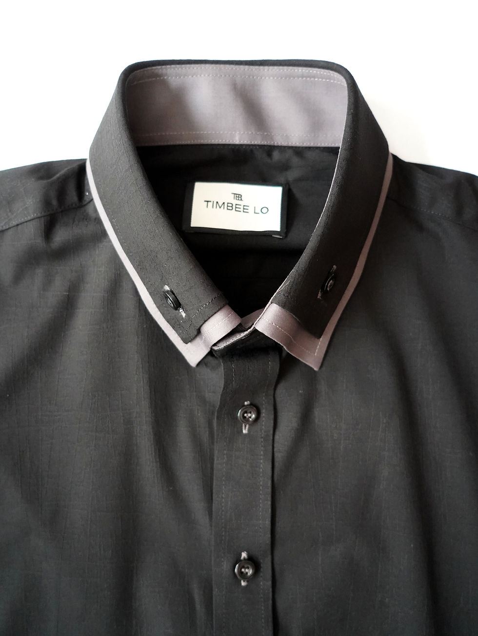 Thumbnail: TIMBEE LO Black Double Collar Shirt with highlight binding Cuffs  TIMBEE LO 黑色雙層撞色恤衫領級拼撞色袖口    Material 物料成份 - 100% Cotton /