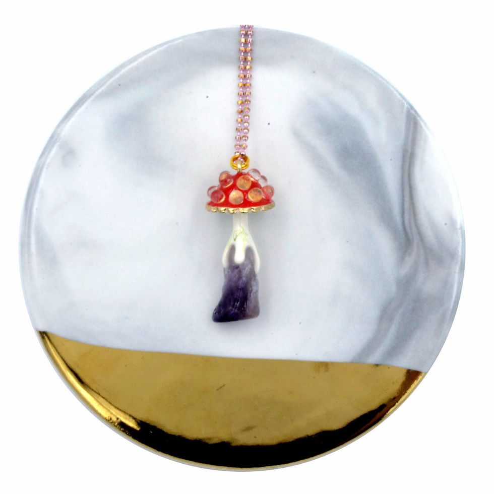 縮圖：Gookaso 蘑菇紫水晶魔法石頸鏍項鍊  粉晶 紫晶 綠松石 綠幽靈 Magic Mushroom with Gemstone Necklace