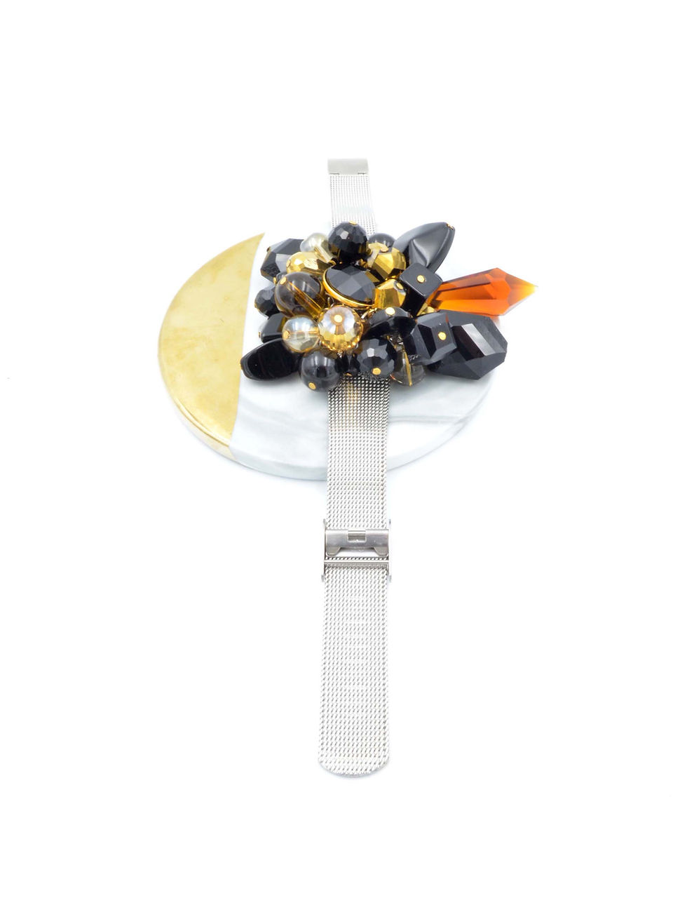 Miniature : 超華麗 黑水晶寶石吊飾手帶 鋼帶可自行簡易調整尺寸 防過敏不掉色