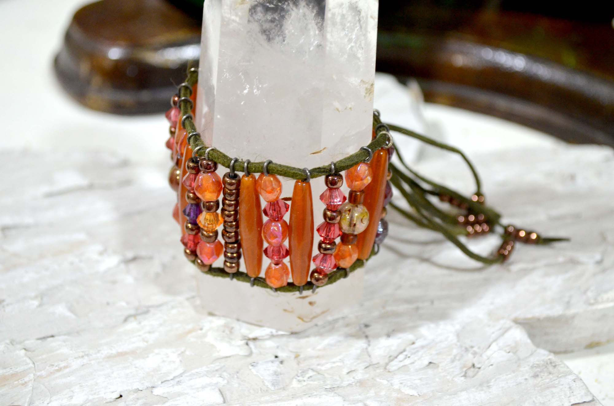 復古波希米亜民族風紅珠子手鍊 高貴優雅 日本二手中古珠寶首飾古著