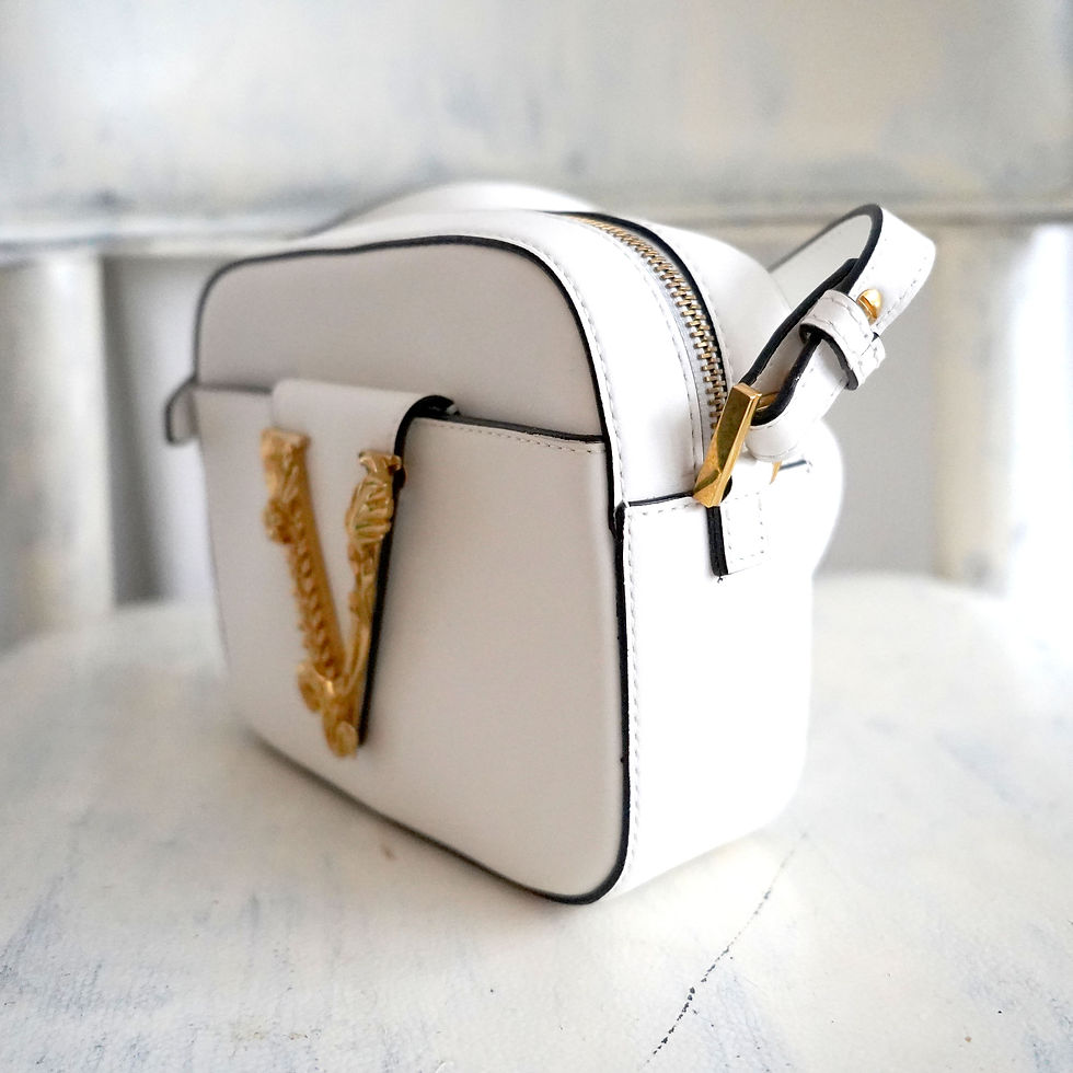 Miniaturbild: VERSACE White Leather Crossbody Bag with Gold V Logo