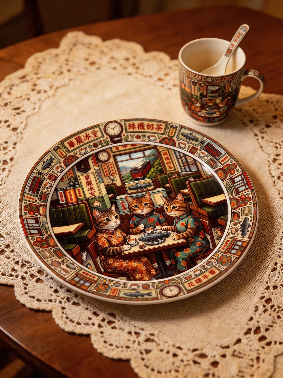 縮圖：GOOKASO 香港懷舊冰室主題陶瓷餐碟  Vintage Hong Kong Old Ice Room Ceramic Plate (20cm)
