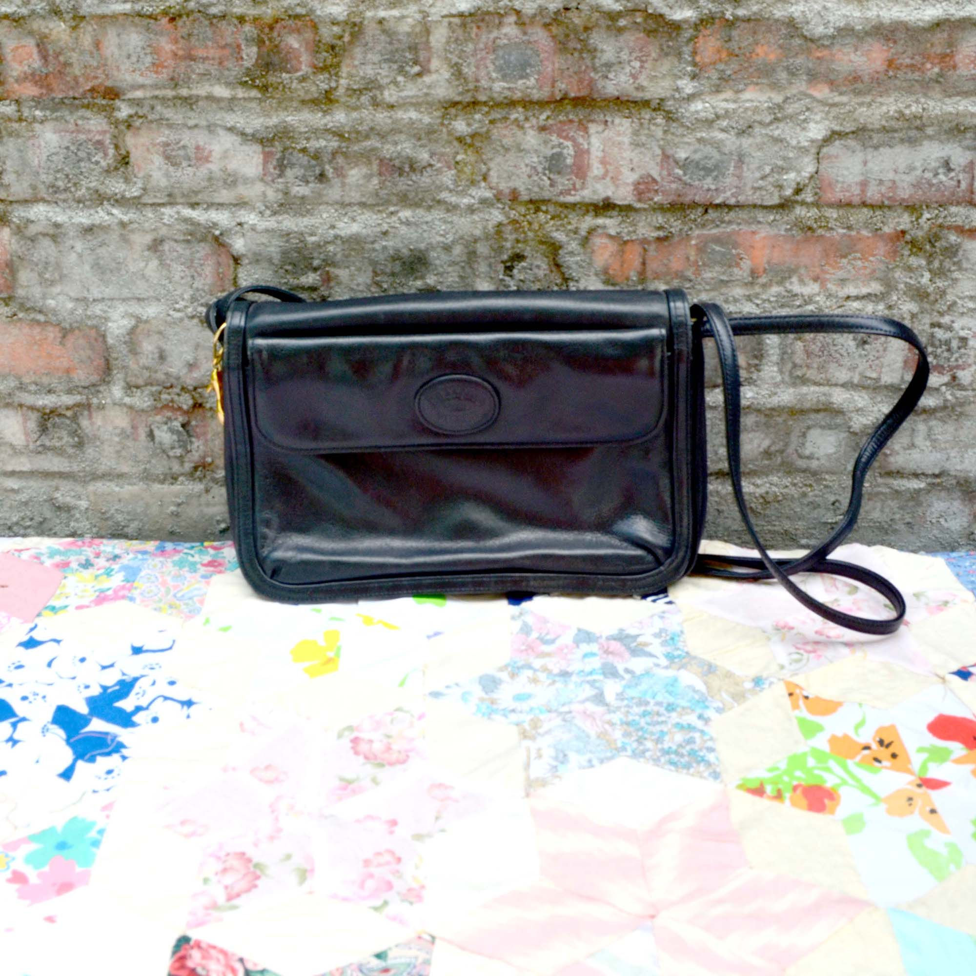 意大利中古 黑色軟熟小羊皮真皮雙肩帶貴婦手袋 手提包公事包淑女包