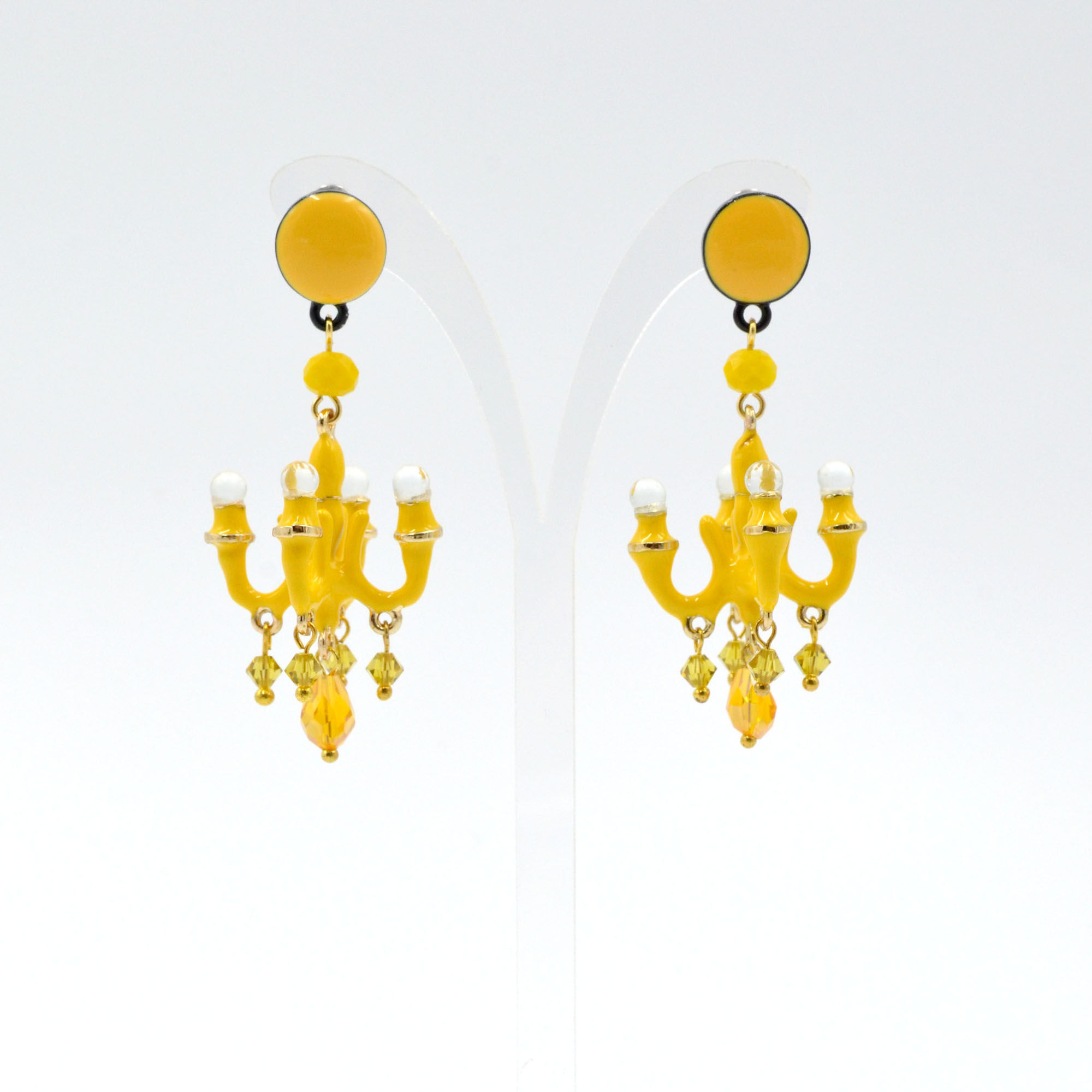 TIMBEE LO 鮮黃色 迷你吊燈耳環 法式樹脂搪瓷塗層 Lemon Yellow Mini Chandelier Earring