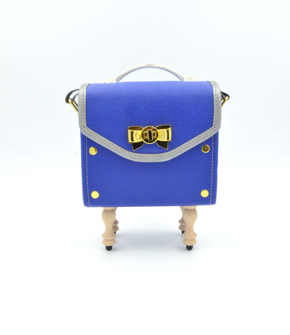 Miniatura: 藍色盒子木腳方型手袋 PU材質 PU Blue Box Handbag with Wooden Legs with Epoxy Crystal