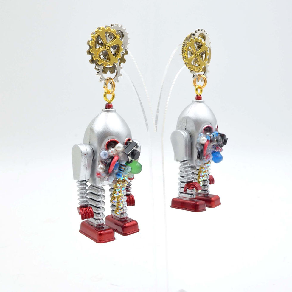 Miniaturbild: 手工製 爆炸機械人耳環 齒輪耳釘 懷舊機器人 STEAMPUNK