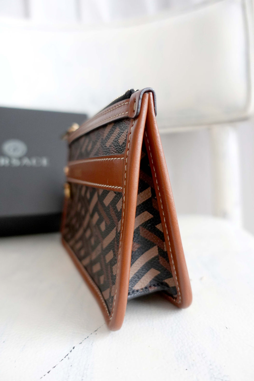 섬네일: VERSACE Maze pattern LOGO printed square genuine leather pouch