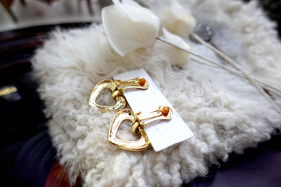 Miniatura: 日本中古80年代昭和金色心形閃石耳夾耳環 高級二手古著珠寶首飾