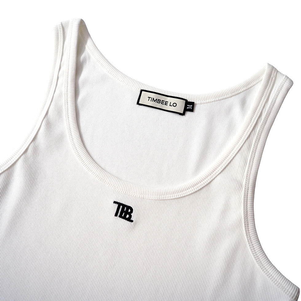 Thumbnail: TIMBEELO Cotton Simple White Tank Top with Black Logo Embroidery