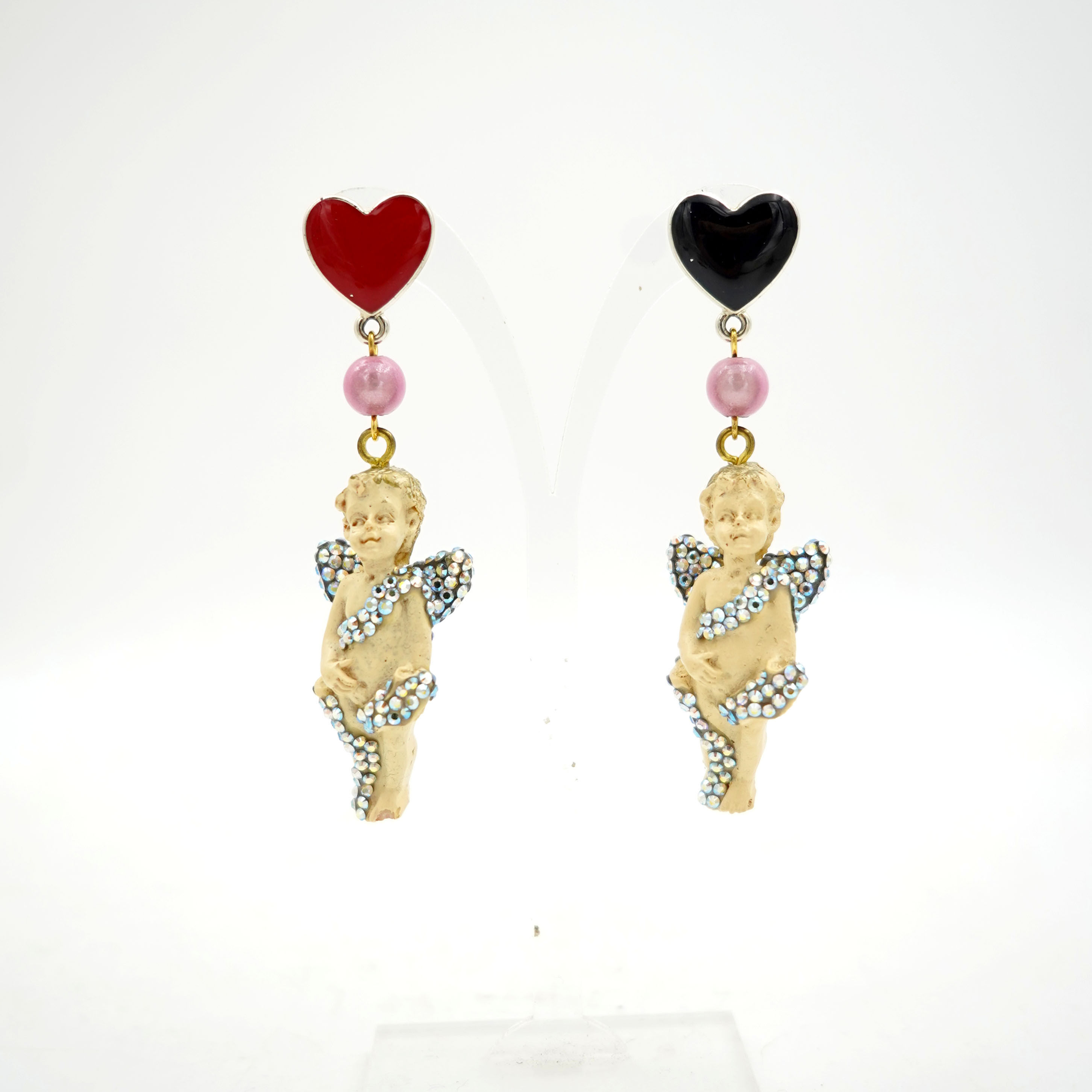 TIMBEE LO White Heart Baroque Angel Earrings